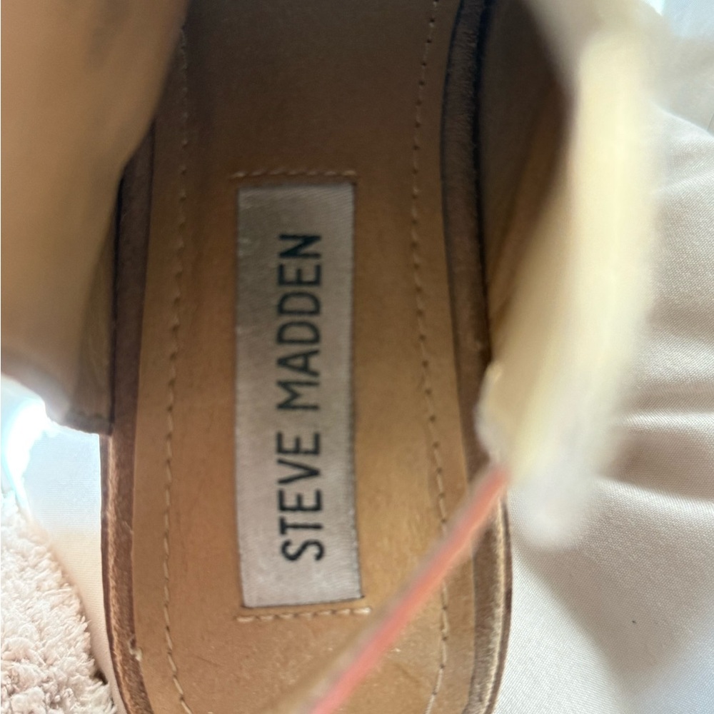 Steve Madden Tan Peep-Toe Block Heels - Picture 3 of 4